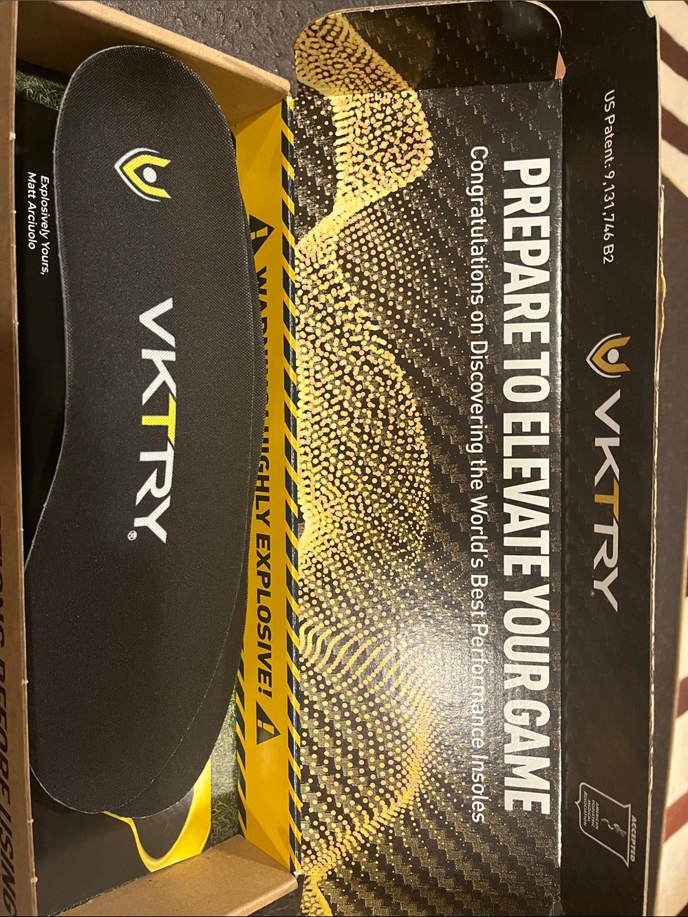 VKTRY Men’s Athletic Insoles — Black & Yellow Performance Support. Size 11.